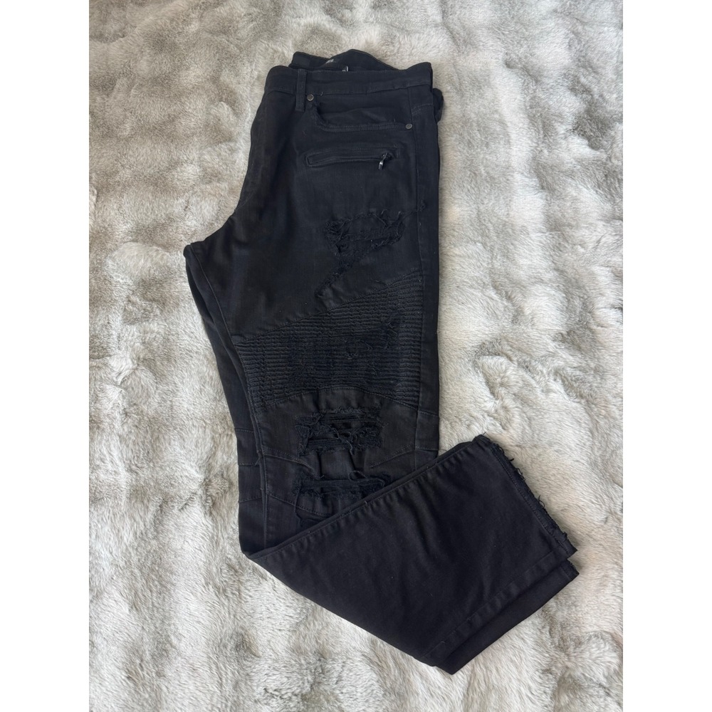 Jordan Craig Sean Moto Distressed Black Slim Tapered Jeans Mens 42x32-0657